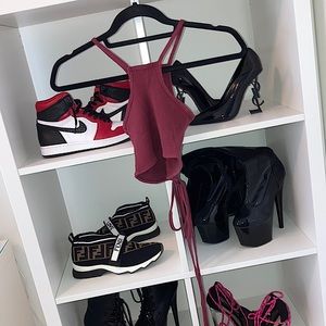 UO maroon mini cropped cami, string tie-up detail